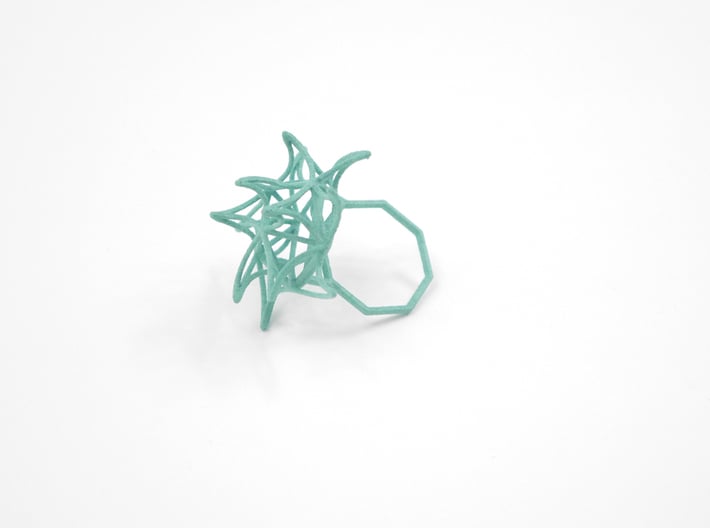 Aster Ring (Small) Size 9 3d printed Teal Nylon (Custom Dyed Color)