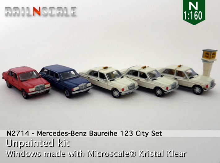 SET 5x Mercedes-Benz W123 - City set (N 1:160) 3d printed