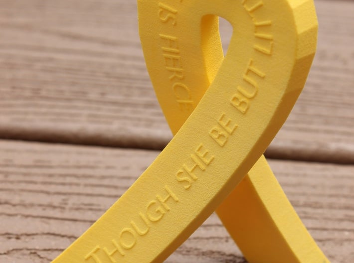 Standing Cancer Ribbon - She Is Fierce 3d printed Standing Cancer Ribbon in Yellow Strong & Flexible Plastic