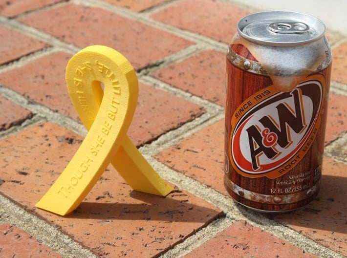 Standing Cancer Ribbon - She Is Fierce 3d printed Size Comparison - Cancer Ribbon in Yellow Strong &amp; Flexible Plastic