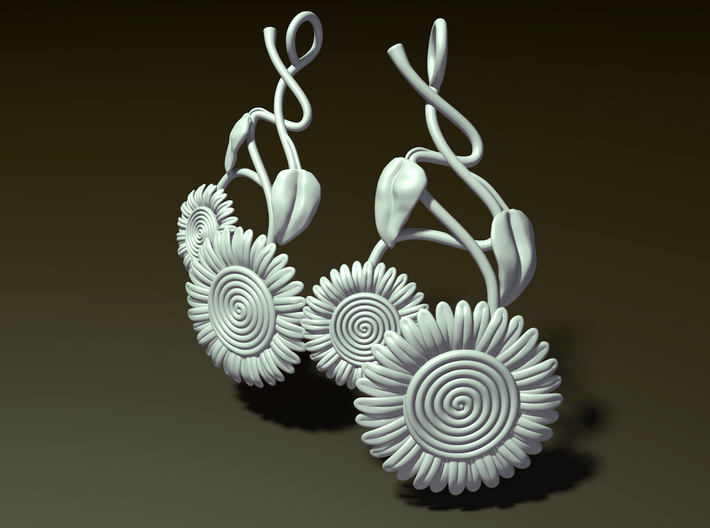 Dangling Sunflower Earrings 3d printed