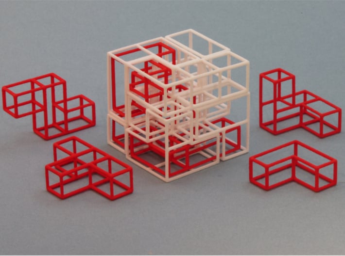 "SOMA's Revenge" - Inner Parts Only 3d printed Cube Example 1 with 3 Interlocked Inner parts