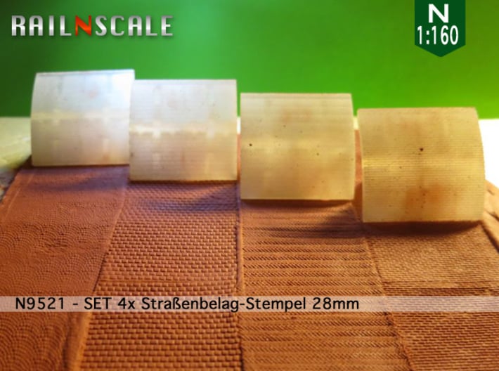 SET 4x Straßenbelag-Stempel 28mm (N 1:160) 3d printed