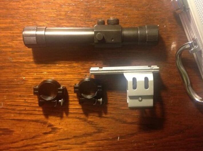 Resident Evil 0: handgun scope parts B 3d printed Assembled scope, mount and rings