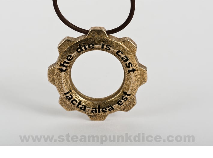 Steampunk Gear Pendant 3d printed Stainless Steel and Inked