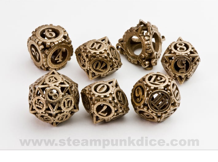 Steampunk Gear Dice Set 3d printed Stainless Steel