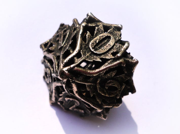Botanical d10 (Oak) 3d printed In stainless steel and inked