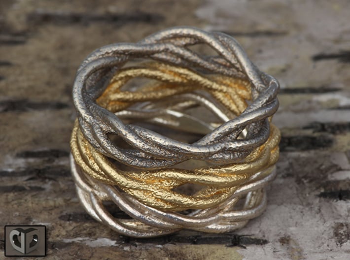 Ring - Wirl 3d printed Raw Silver, Matte Gold Steel, Stainless Steel