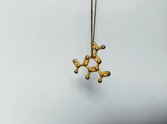 TNT Molecule Keychain Necklace 3d printed TNT molecule necklace in polished gold steel.