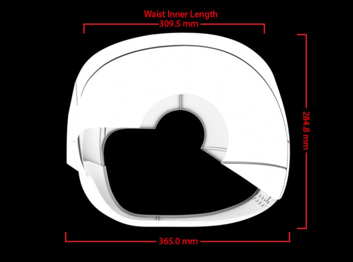 Iron Man Pelvis Armor, Front Left (Part 1 of 5) 3d printed CG Render (Side Measurements