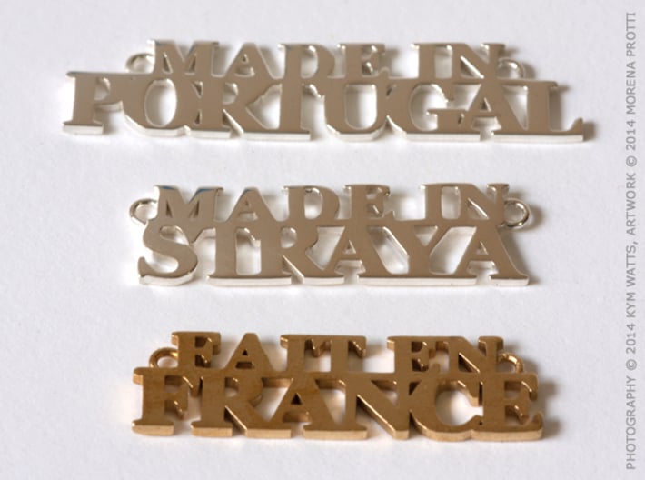 Made in STRAYA Pendant 3d printed Polished Silver, Premium Silver, Raw Brass