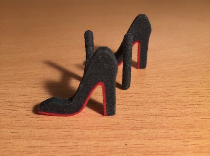 Red Sole Heel Cufflinks 3d printed Shoes are mirrored to have a left foot & a right foot