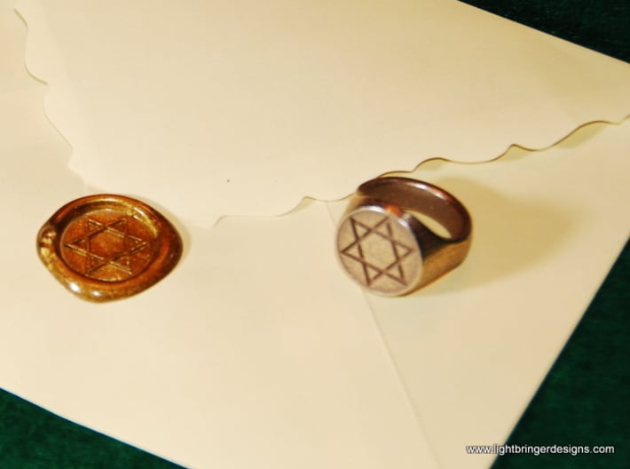 Star of David Signet Ring 3d printed Star of David Signet Ring in stainless steel (material no longer available) and impression