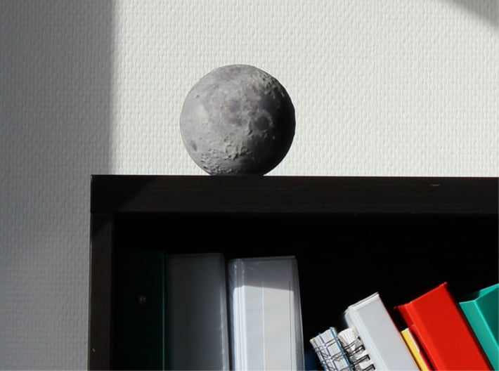 Moon with surface detail 3d printed On the shelf