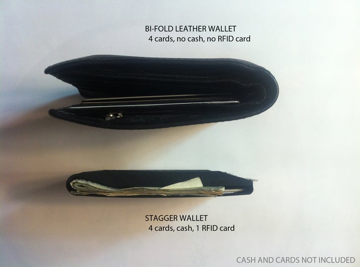 Stagger Wallet 3d printed Stagger wallet compared to leather wallet