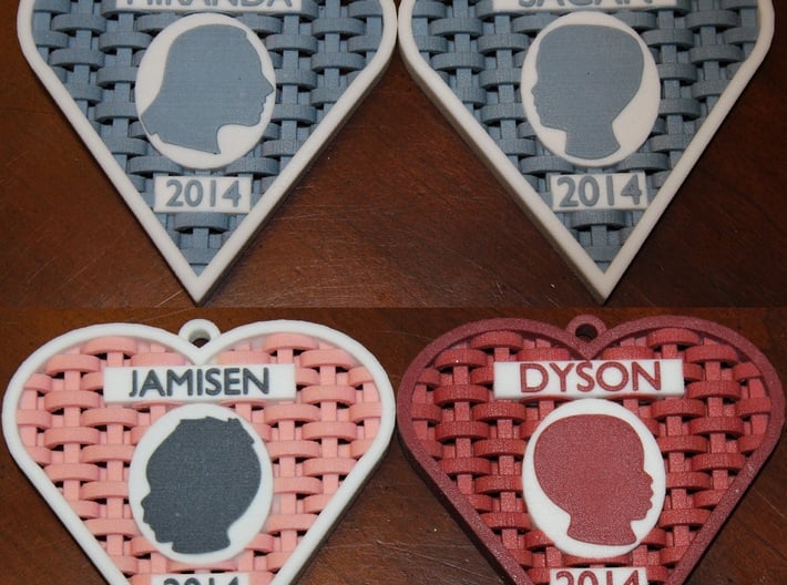 Custom Woven Heart Cameo Ornament 3d printed Customize the Text, the Silhouette, and the Colors