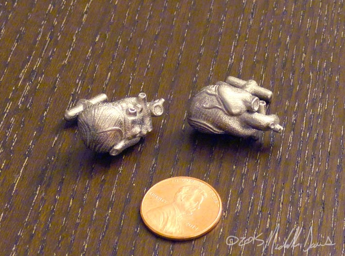 Anatomical Heart Cufflinks Pair (Front and Back) 3d printed Polished Nickel Steel