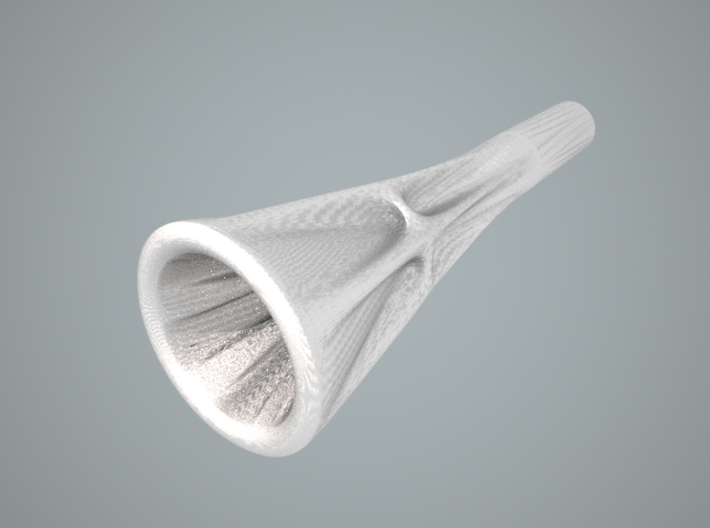 Fluted French Horn Mouthpiece 3d printed A quick render. Note the external reinforcing braces and internal flutes.