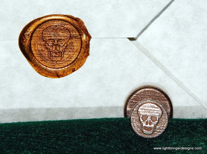 Skull Wax Seal 3d printed Skull wax seal with  impression in Gold sealing wax