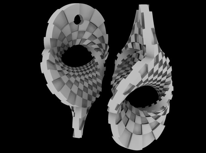 Round Mobius checkerboard earrings 3d printed 