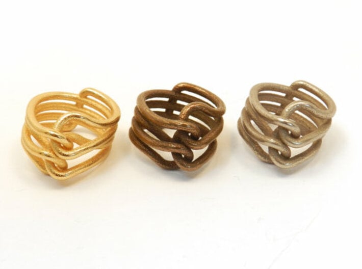 Knit Ring 3d printed polished gold steel, polished bronze steel, stainless steel
