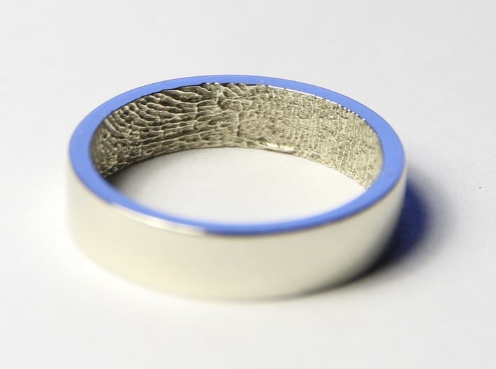 Fingerprint Ring - His 3d printed The &quot;his&quot; 5mm fingerprint wedding ring, printed in beautiful 14k White Gold. Pictured ring is a US size 8 (18.14mm)