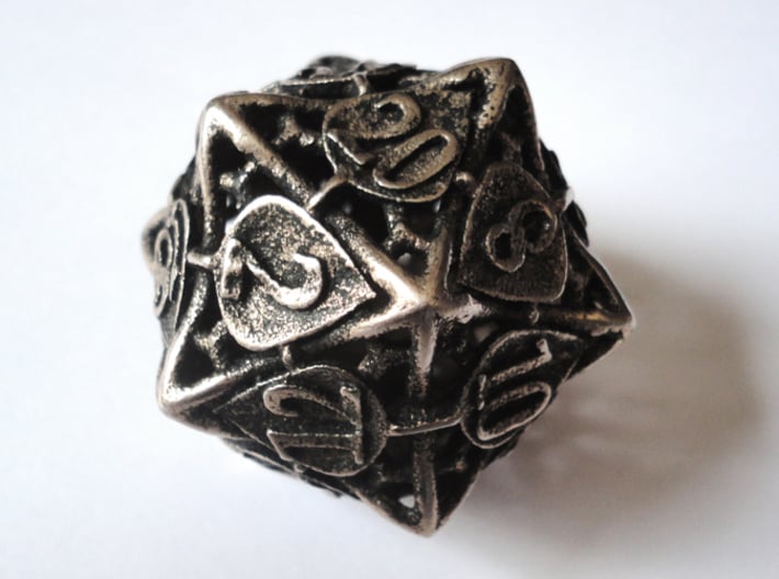 Botanical d20 (Aspen) 3d printed In stainless steel and inked