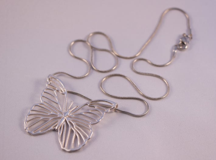 Butterfly pendant 3d printed Sterling Silver