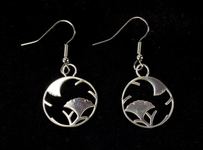 Japanese Crest Earrings 3d printed Printed in silver glossy, earring wires added