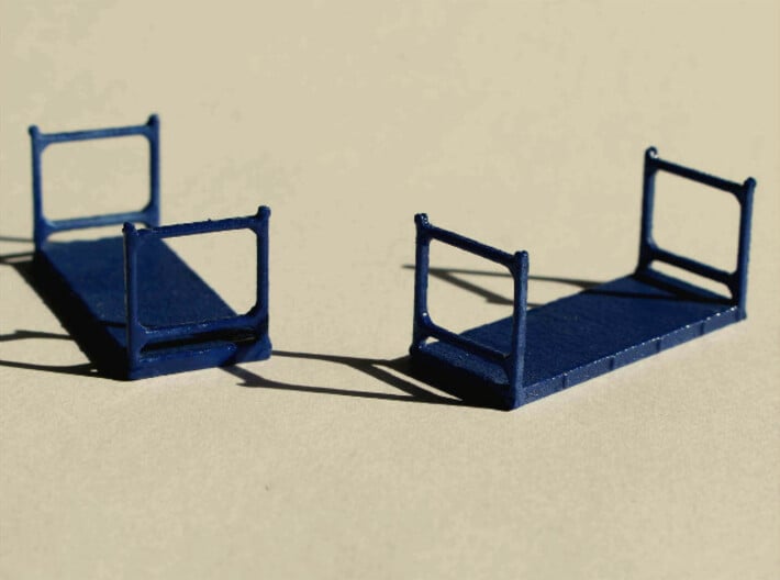 N Scale 40ft Flatrack Container #1 (2pc) 3d printed 20ft fltrack containers type 1. The end walls are the same for the 40ft version.