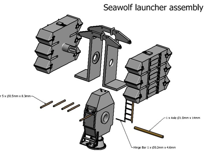 Seawolf Launcher kit x 1 - 1/96 3d printed 
