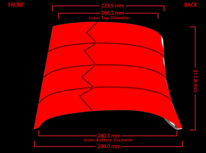 Iron Man Oblique Armor (Left Side) 3d printed Side Measurements (What's Highlighted in Red will be printed)