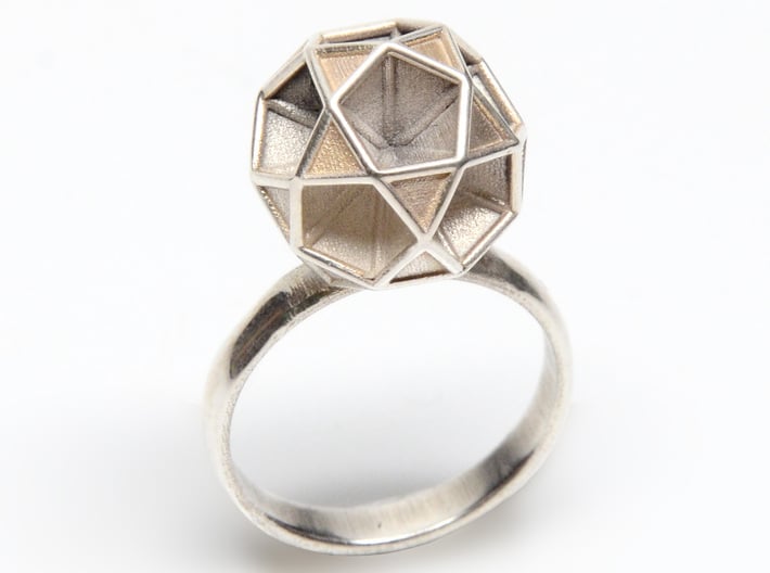 Polyhedron Ring Size 7  3d printed shown in silver