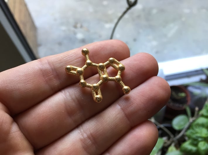 Theobromine (Chocolate) Molecule Necklace / Keycha 3d printed Theobromine (chocolate) molecule pendant / keychain in polished gold steel.