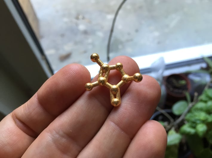 Furaneol (Strawberry Aroma) Molecule Necklace 3d printed Furaneol (Strawberry Aroma) Molecule Pendant in Polished Gold Steel.