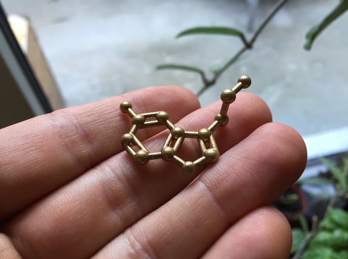 Serotonin Molecule Keychain 3d printed Serotonin molecule keychain in raw brass.