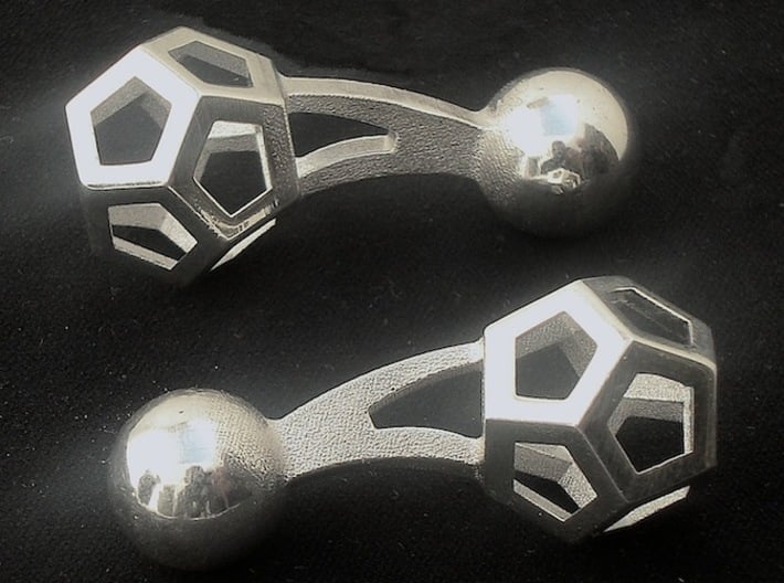 Dodecufflinks 3d printed Detail (Polished Silver)