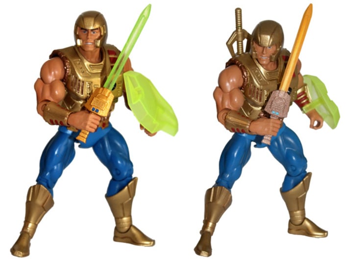 MOTUC Galactic Protector Electronic Powersword 3d printed Comparison between painted Prototypes printed in White Strong & Flexible Polished and Transparent Detail.