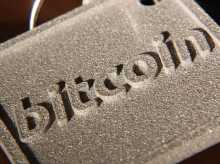 Keychain with Bitcoin Logo 3d printed Back side, Polished Metallic Plastic