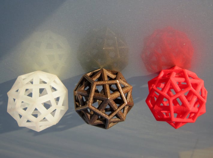 IcosoDodecahedron Thick - 3.5cm 3d printed Frosted Detail - Antique Bronze Matte - Coral Red