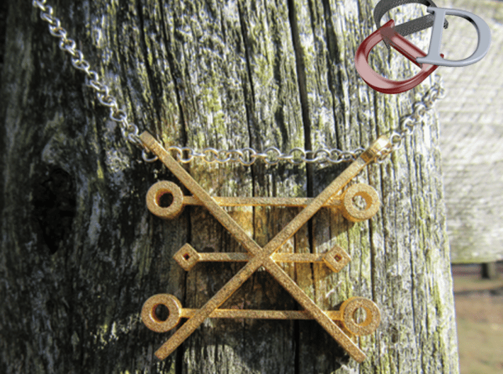 Copper Alchemy Symbol Pendant 3d printed Actual Photo shown in Polished Gold Steel