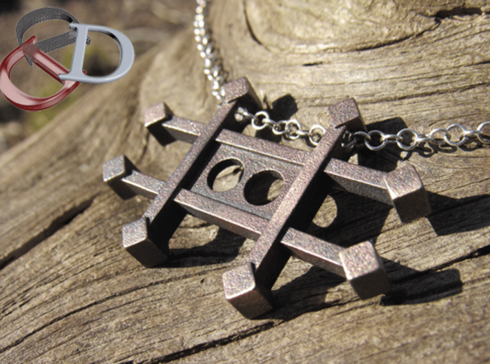 Zinc Alchemy Symbol Pendant 3d printed Actual Product image shown in Polished Grey Steel
