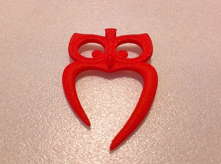 Owl Heart Pendant 3d printed Coral Red