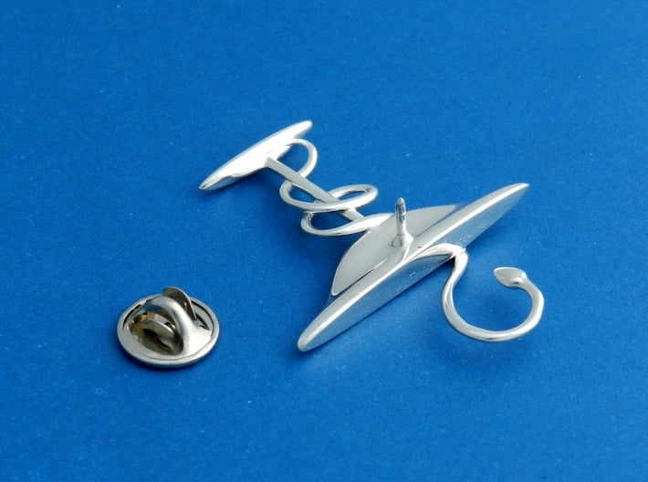 Bowl Of Hygeia RX Lapel Pin 3d printed Premium Silver
