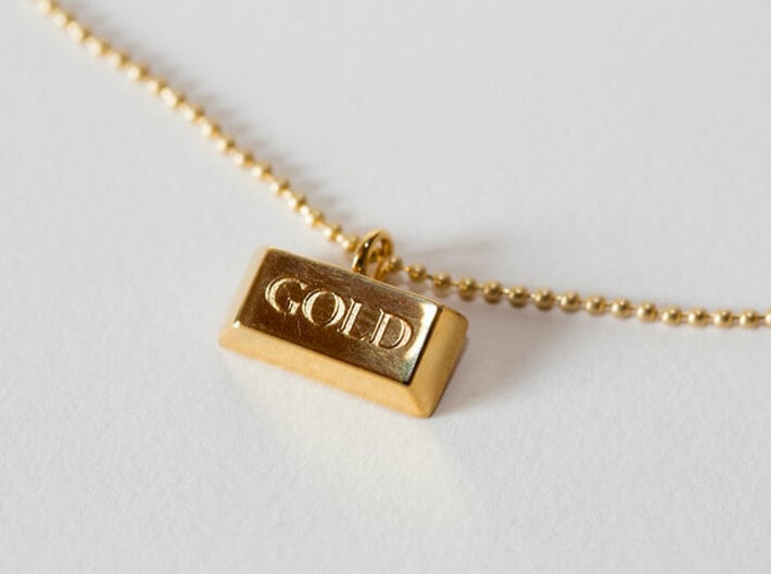 Gold Bar Pendant Necklace 3d printed The Gold Bar pendant necklace printed in Gold Plated Brass
