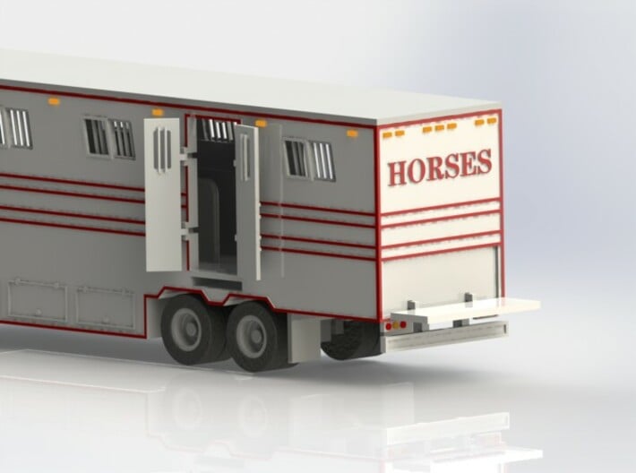 HO 1/87 Horsebox 48' Semi 02 3d printed CAD render showing tailgate lowered.