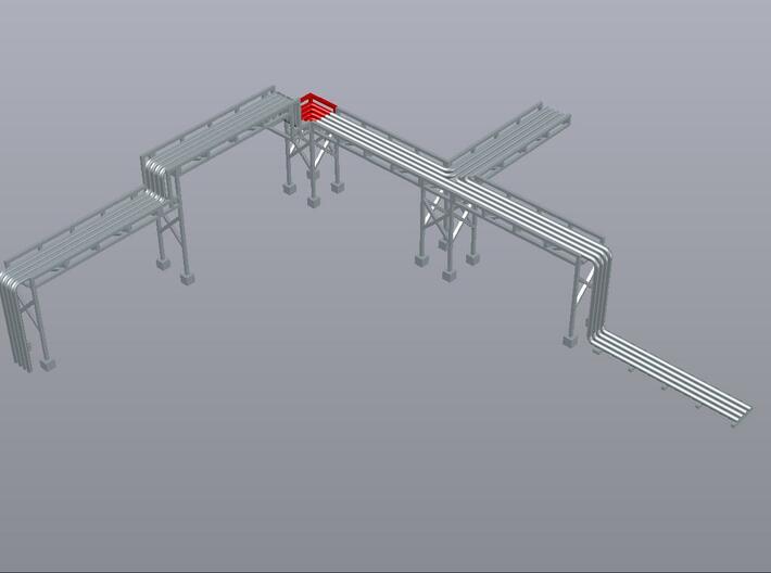 N Pipe Rack Corner 90° 2pc 3d printed Example of modular pipe rack, corner section shown in red