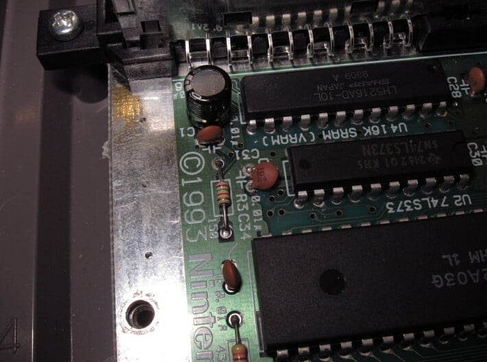 NESRGB PCB Standoff for NES 2 Top Loader 3d printed Bend C34 capacitor toward IC 74LS373.