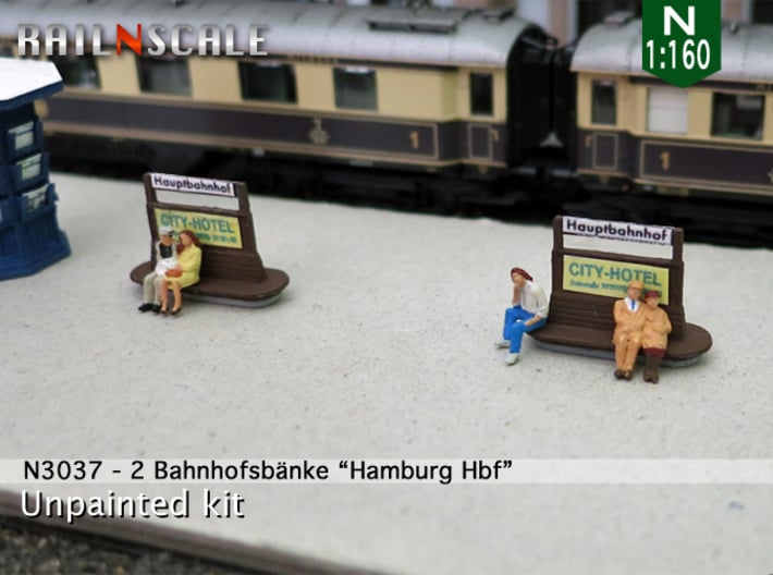 2 Bahnhofsbänke Hamburg Hbf (N 1:160) 3d printed 