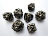 Spore Dice Set with Decader 3d printed In stainless steel and inked.